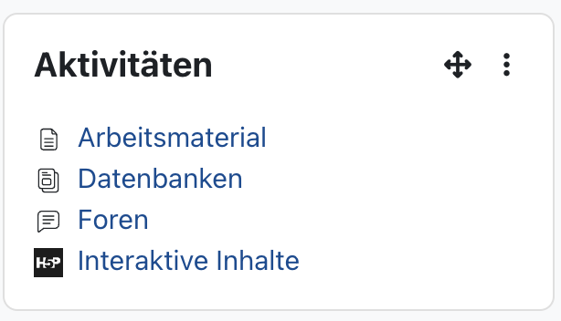 Screenshot des Aktivitäten-Blocks in Moodle